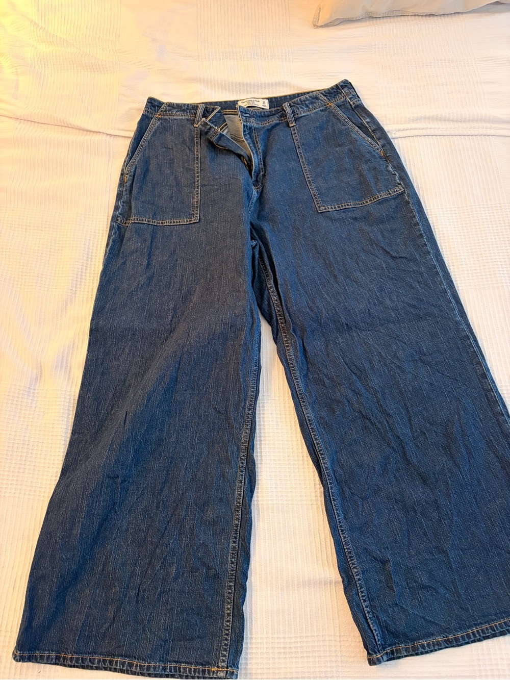 Abercrombie & Fitch Wide Leg Linen Denim Jeans - Dark Blue